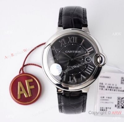 AF Factory 1:1 Clone Cartier Ballon Bleu Swiss 2824 42mm Black Leather Strap